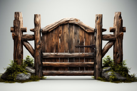 Wooden Gate on white background. A high quality image making by generative ai.の素材