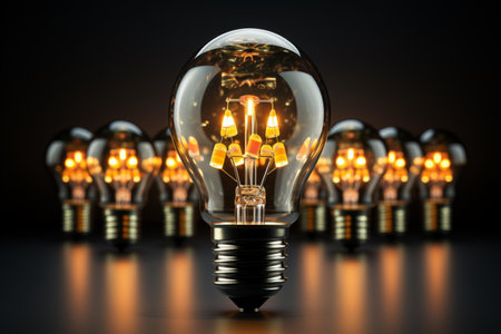 Led Bulb on Black background. A high quality image making by generative ai.の素材