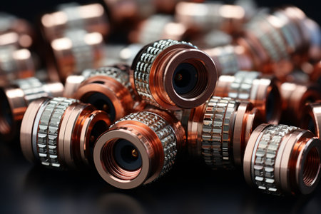 Copper Cable Terminals on Black background. A high quality image making by generative ai.の素材