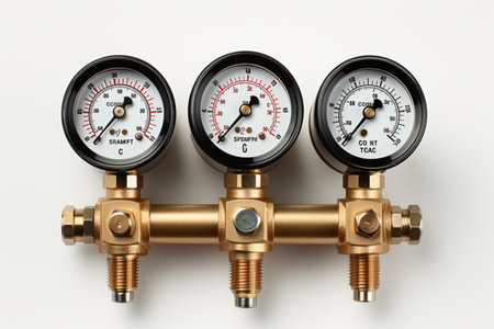 High Pressure Gas Regulators on white background. A high quality image making by generative ai.の素材