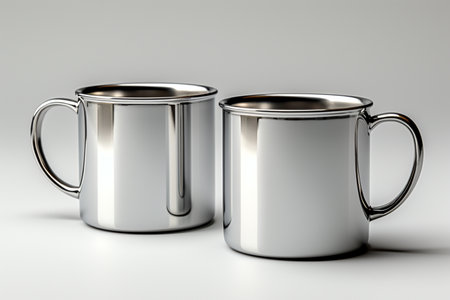 Stainless Steel Mug Set on white background. A high quality image making by generative ai.の素材