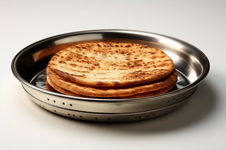 Stainless Steel Dosa Plate on white background. A high quality image making by generative ai.の素材