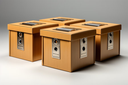 Archive Boxes on white background. A high quality image making by generative ai.の素材