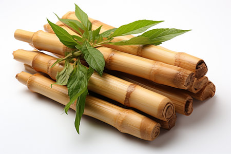Bamboo Shoots on white background. A high quality image making by generative ai.の素材