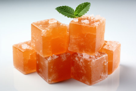 Dehydrated Carrot Cube on white background. A high quality image making by generative ai.の素材