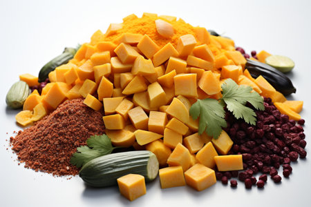 Dehydrated Vegetable Granules on white background. A high quality image making by generative ai.の素材