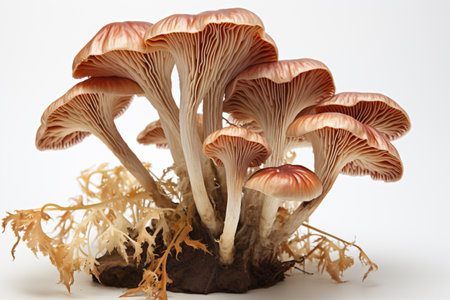 Dehydrated Mushroom on white background. A high quality image making by generative ai.の素材