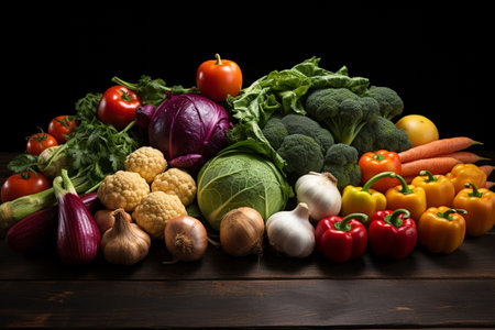 Fresh Vegetables on Black background. A high quality image making by generative ai.の素材