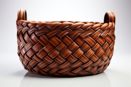 Leather Basket on white background. A high quality image making by generative ai.の素材