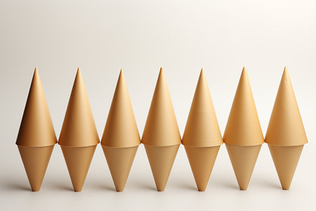 Paper Cones on white background. A high quality image making by generative ai.の素材