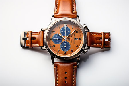 Leather Watch Strap on white background. A high quality image making by generative ai.の素材