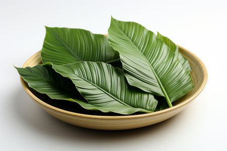 Banana Leaf Plate on white background. A high quality image making by generative ai.の素材