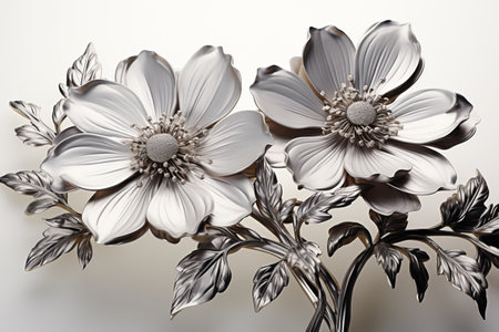 Silver Flower. on white background. A high quality image making by generative ai.の素材