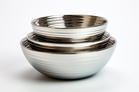 Silver Plated Bowls on white background. A high quality image making by generative ai.の素材