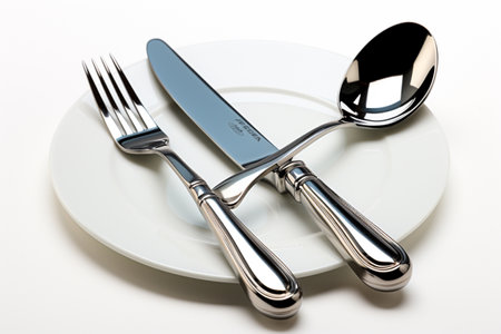 Silver Utensils on white background. A high quality image making by generative ai.の素材
