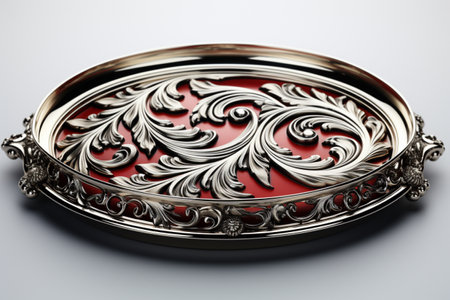 Silver Plated Tray on white background. A high quality image making by generative ai.の素材