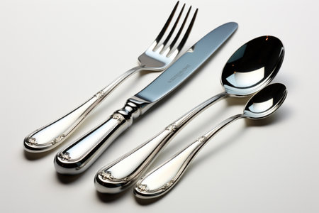 Silver Plated Utensil on white background. A high quality image making by generative ai.の素材