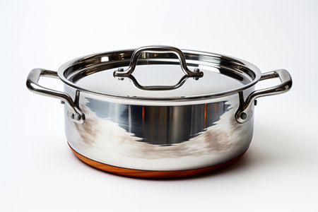 Stainless Steel Kadhai on white background. A high quality image making by generative ai.の素材