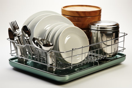 Stainless Steel Dish Racks on white background. A high quality image making by generative ai.の素材