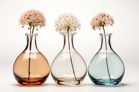 Glass Flower Vases on white background. A high quality image making by generative ai.の素材