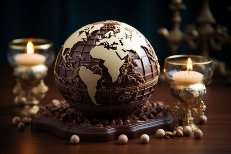 Earth globe made of brown chocolate. A high quality image making by generative ai.の素材