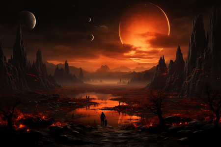 An otherworldly alien landscape. A high quality image making by generative ai.の素材