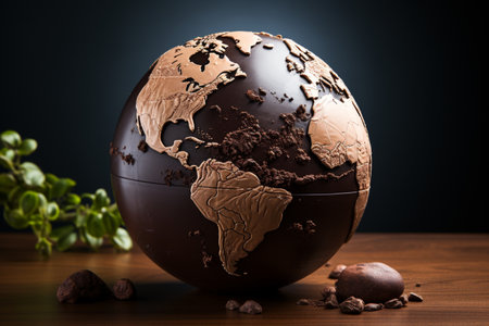 Earth globe made of brown chocolate. A high quality image making by generative ai.の素材
