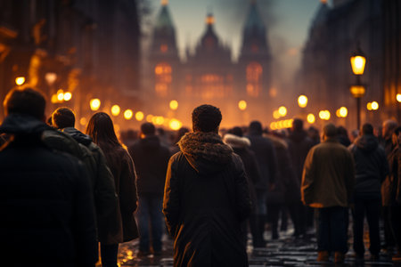 The crowd of people in the image is blurred. A high quality image making by generative ai.の素材