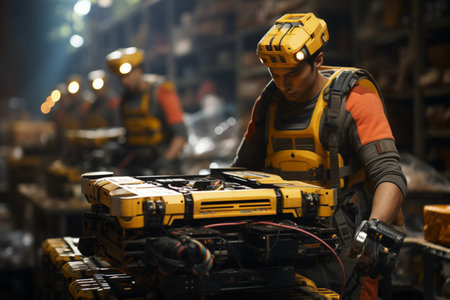 The smart robotic warehouse manages business operations. A high quality image making by generative ai.の素材