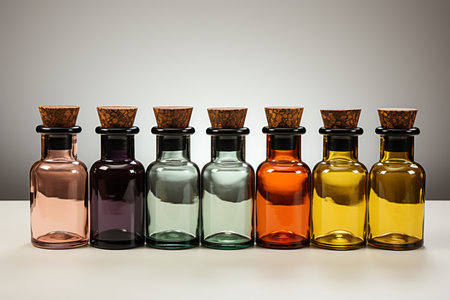 Screw Capped Bottles on white background. A high quality image making by generative ai.の素材