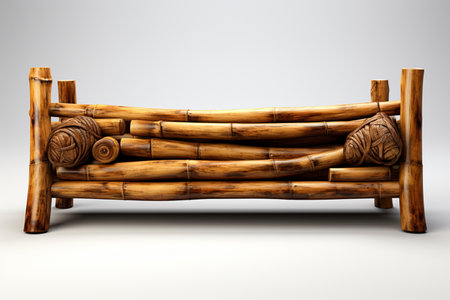 Bamboo Bed on white background. A high quality image making by generative ai.の素材