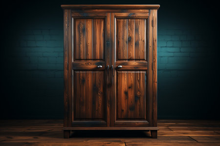 Wooden Wardrobe on Black background. A high quality image making by generative ai.の素材
