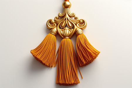Gold Tassel ac on white background. A high quality image making by generative ai.の素材