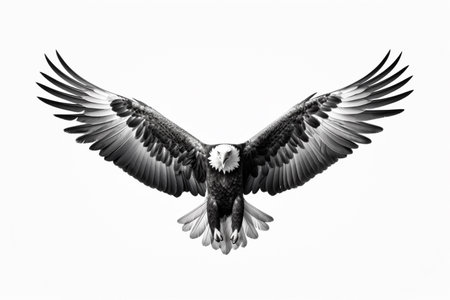 A beautiful black and white eagle isolated on a white background. A high quality image making by generative ai.の素材