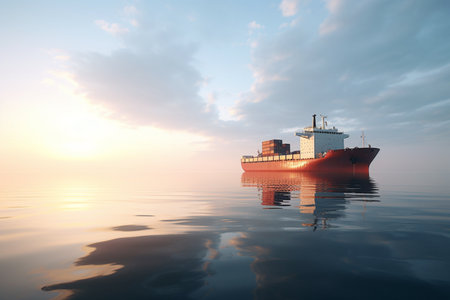 A cargo ship sailing peacefully in calm sea waters. A high quality image making by generative ai.の素材