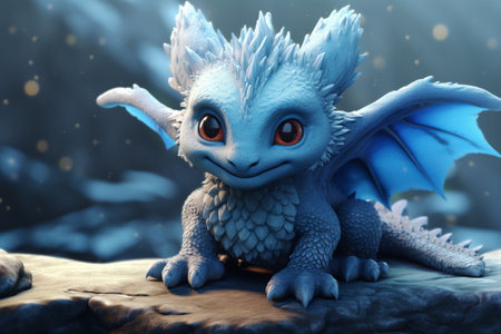A cute and charming baby dragon in a realistic fantasy concept art. A high quality image making by generative ai.の素材