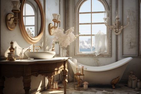 A powder room featuring beautiful home interior design. A high quality image making by generative ai.の素材