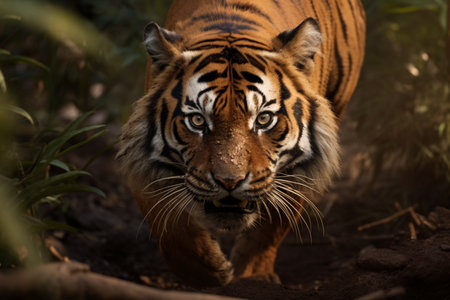 Glimpsing the stealthy movements of a wild tiger in its natural surroundings. A high quality image making by generative ai.の素材