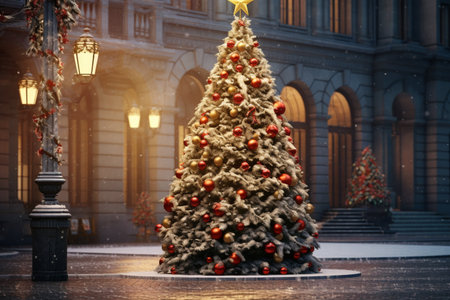 Gorgeous Christmas tree in the city center. A high quality image making by generative ai.の素材