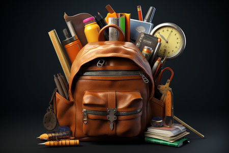 graphic depiction of a school bag with educational tools. A high quality image making by generative ai.の素材
