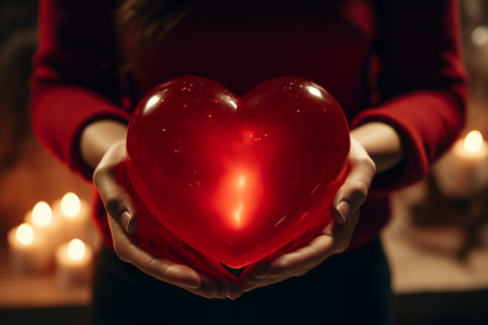 Heart-shaped object held by a person. A high quality image making by generative ai.の素材