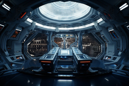 Imagine an amazing space station belonging to alien life. A high quality image making by generative ai.の素材