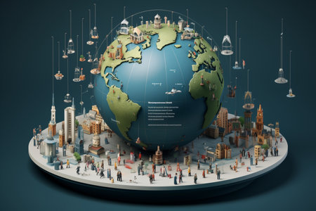 Illustrations for World Population Day derived from population composition maps. A high quality image making by generative ai.の素材