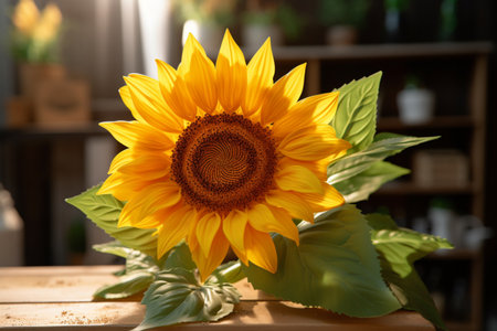 In the studio, a beautiful sunflower stands out. A high quality image making by generative ai.の素材