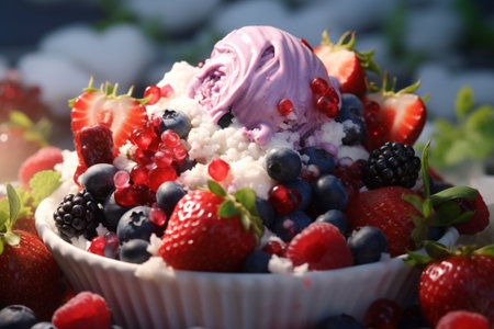 Irresistible ice cream paired with luscious berries. A high quality image making by generative ai.の素材