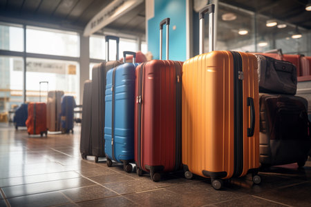 Luggage suitcases awaited travel at the airport. A high quality image making by generative ai.の素材