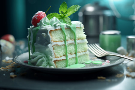 Minty-fresh cake with an enticing layer of icing. A high quality image making by generative ai.の素材