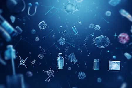 Medical icons overlay a blue background, emphasizing the importance of health. A high quality image making by generative ai.の素材