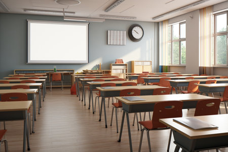 Modern classroom in a school setting, equipped for learning. A high quality image making by generative ai.の素材
