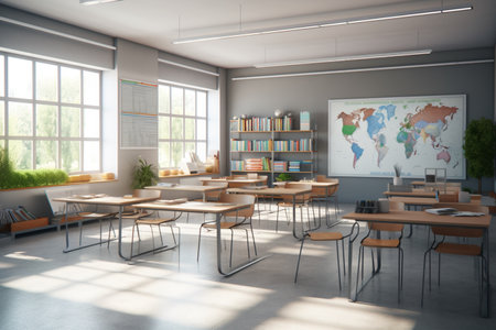 Modern school classroom designed for effective education. A high quality image making by generative ai.の素材